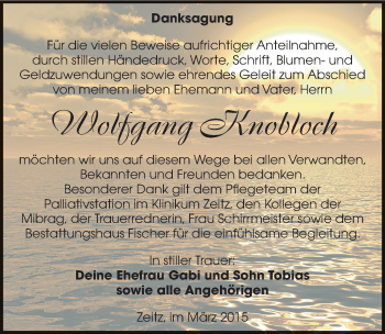 Traueranzeige von Wolfgang Knobloch von Mitteldeutsche Zeitung Zeitz