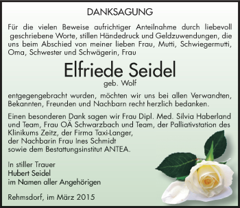 Traueranzeige von Elfriede Seidel von Mitteldeutsche Zeitung Zeitz