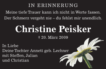 Traueranzeige von Christine Peisker von Mitteldeutsche Zeitung Naumburg/Nebra
