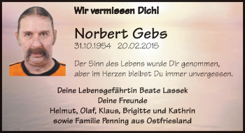 Traueranzeige von Norbert Gebs von Mitteldeutsche Zeitung Zeitz