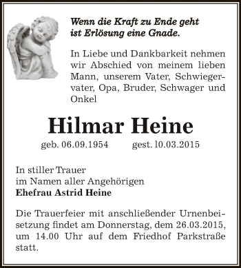 Traueranzeige von Hilmar Heine von Super Sonntag Bernburg