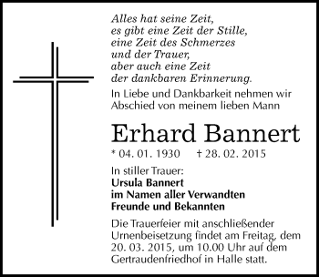 Traueranzeige von Erhard Bannert von Mitteldeutsche Zeitung Halle/Saalkreis