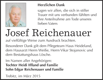 Traueranzeige von Josef Reichenauer von WVG - Wochenspiegel Wittenberg