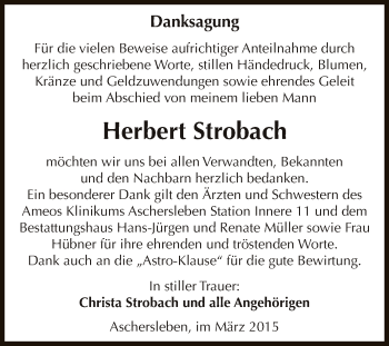 Traueranzeige von Herbert Strobach von Super Sonntag Aschersleben