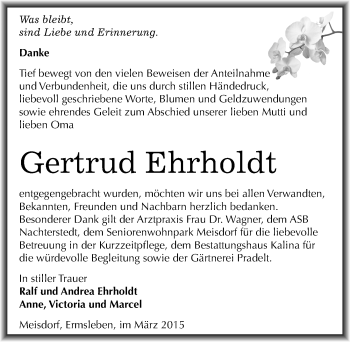 Traueranzeige von Gertrud Ehrholdt von Mitteldeutsche Zeitung Quedlinburg