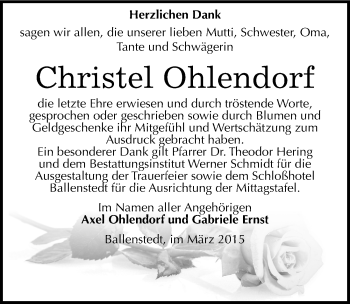 Traueranzeige von Christel Ohlendorf von Mitteldeutsche Zeitung Quedlinburg