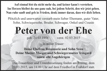 Traueranzeige von Peter von der Ehe von WVG - Wochenspiegel Dessau / Köthen