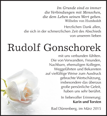 Traueranzeige von Rudolf Gonschorek von Mitteldeutsche Zeitung Merseburg/Querfurt