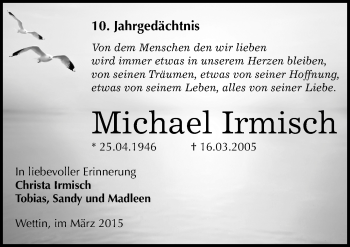 Traueranzeige von Michael Irmisch von Mitteldeutsche Zeitung Halle/Saalkreis