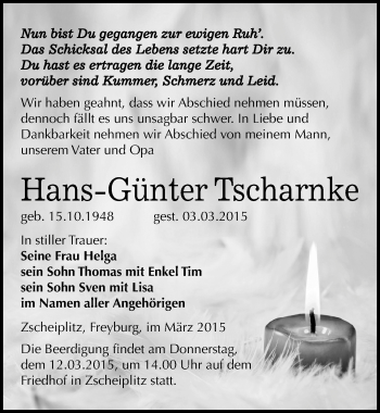 Traueranzeige von Hans-Günter Tscharnke von Mitteldeutsche Zeitung Naumburg/Nebra