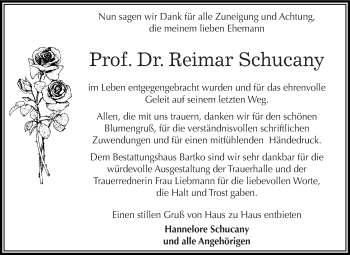 Traueranzeige von Reimar Schucany von WVG - Wochenspiegel Dessau / Köthen