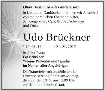 Traueranzeige von Udo Brückner von Mitteldeutsche Zeitung Halle/Saalkreis