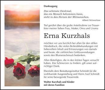 Traueranzeige von Erna Kurzhals von Mitteldeutsche Zeitung Naumburg/Nebra