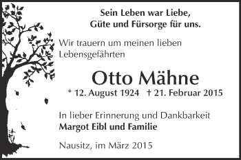 Traueranzeige von Otto Mähne von WVG - Wochenspiegel SGH