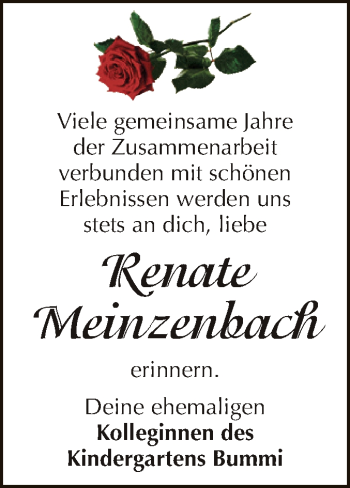 Traueranzeige von Renate Meinzenbach von Super Sonntag Aschersleben