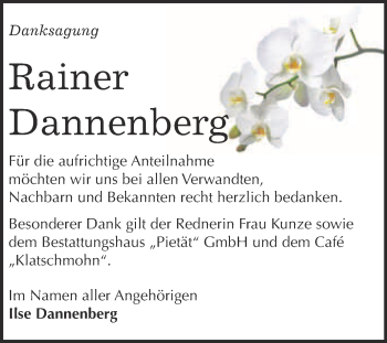 Traueranzeige von Rainer Dannenberg von Super Sonntag Wittenberg