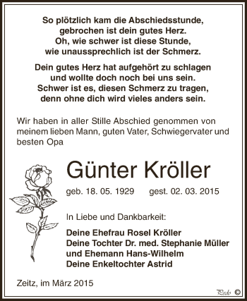 Traueranzeige von Günter Kröller von Super Sonntag Zeitz