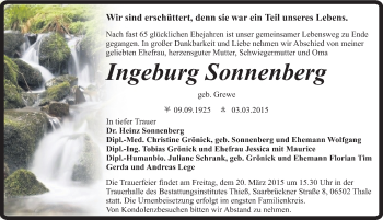 Traueranzeige von Ingeburg Sonneberg von Mitteldeutsche Zeitung Quedlinburg