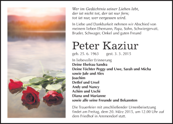 Traueranzeige von Peter Kaziur von Mitteldeutsche Zeitung Halle/Saalkreis
