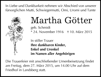 Traueranzeige von Martha Götter von Mitteldeutsche Zeitung Halle/Saalkreis