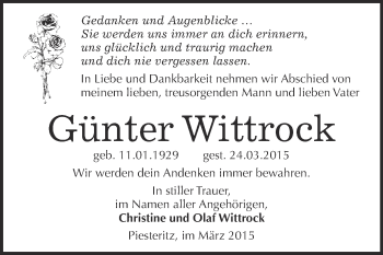 Traueranzeige von Günter Wittrock von Super Sonntag Wittenberg