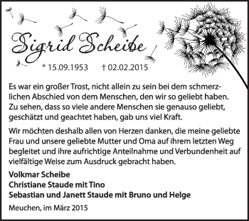 Traueranzeige von Sigrid Scheibe von WVG - Wochenspiegel Merseburg