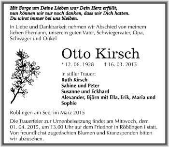 Traueranzeige von Otto Kirsch von Mitteldeutsche Zeitung Mansfelder Land