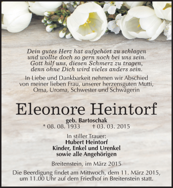 Traueranzeige von Eleonore Heintorf von Mitteldeutsche Zeitung Sangerhausen