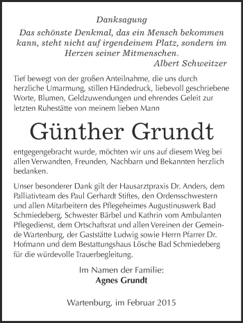 Traueranzeige von Günther Grundt von WVG - Wochenspiegel Wittenberg