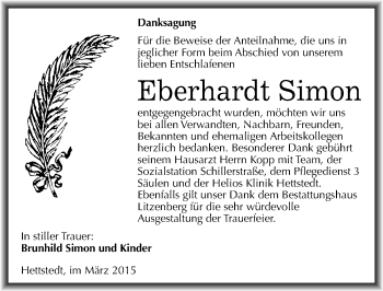 Traueranzeige von Eberhardt Simon von Mitteldeutsche Zeitung Mansfelder Land