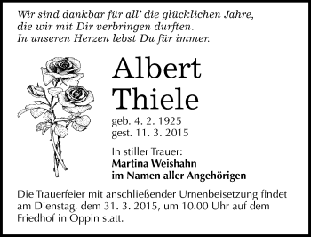 Traueranzeige von Albert Thiele von Mitteldeutsche Zeitung Halle/Saalkreis