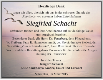 Traueranzeige von Siegfried Schacht von Super Sonntag SGH Mansf. Land