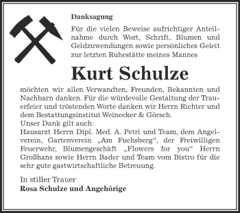 Traueranzeige von Kurt Schulze von Super Sonntag Bernburg