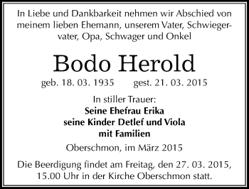 Traueranzeige von Bodo Herold von Mitteldeutsche Zeitung Merseburg/Querfurt