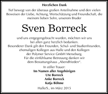 Traueranzeige von Sven Borreck von Mitteldeutsche Zeitung Halle/Saalkreis