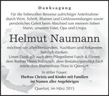Traueranzeige von Helmut Naumann von WVG - Wochenspiegel Merseburg