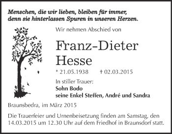 Traueranzeige von Franz-Dieter Hesse von WVG - Wochenspiegel Merseburg
