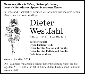 Traueranzeige von Dieter Westfahl von Mitteldeutsche Zeitung Merseburg/Querfurt