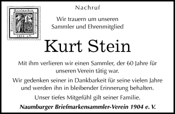Traueranzeige von Kurt Stein von Mitteldeutsche Zeitung Naumburg/Nebra