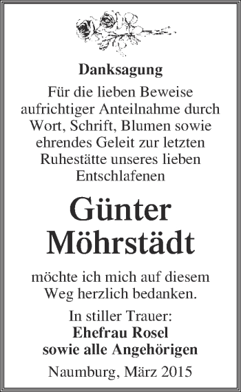 Traueranzeige von Günter Möhrstädt von WVG - Wochenspiegel NMB / WSF / ZTZ