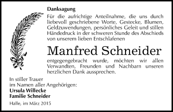 Traueranzeige von Manfred Schneider von Mitteldeutsche Zeitung Halle/Saalkreis