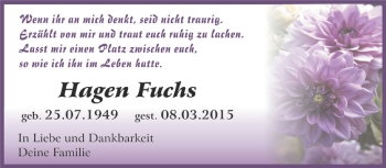 Traueranzeige von Hagen Fuchs von Super Sonntag Zeitz