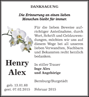 Traueranzeige von Henry Alex von Mitteldeutsche Zeitung Bernburg