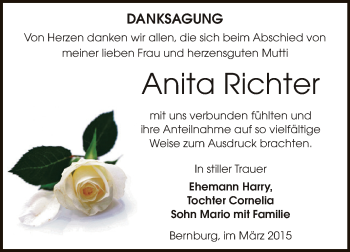 Traueranzeige von Anita Richter von Super Sonntag Bernburg