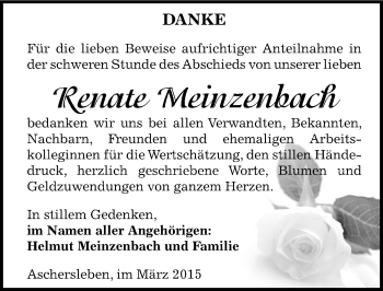Traueranzeige von Renate Meinzenbach von Mitteldeutsche Zeitung Aschersleben