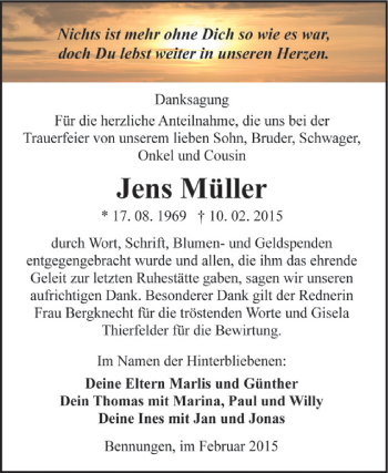 Traueranzeige von Jens Müller von Super Sonntag SGH Mansf. Land