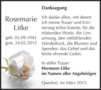 Traueranzeige von Rosemarie Litke von Super Sonntag Zeitz