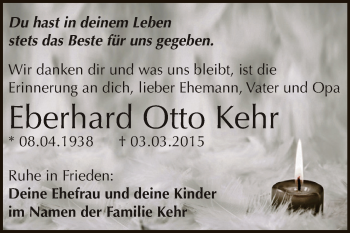 Traueranzeige von Eberhard Otto Kehr von Super Sonntag Zeitz
