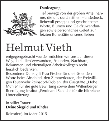 Traueranzeige von Helmut Vieth von WVG - Wochenspiegel Wittenberg