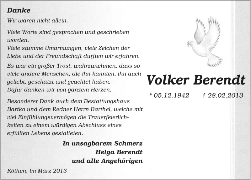  Traueranzeige für Volker Berendt vom 31.03.2015 aus Mitteldeutsche Zeitung